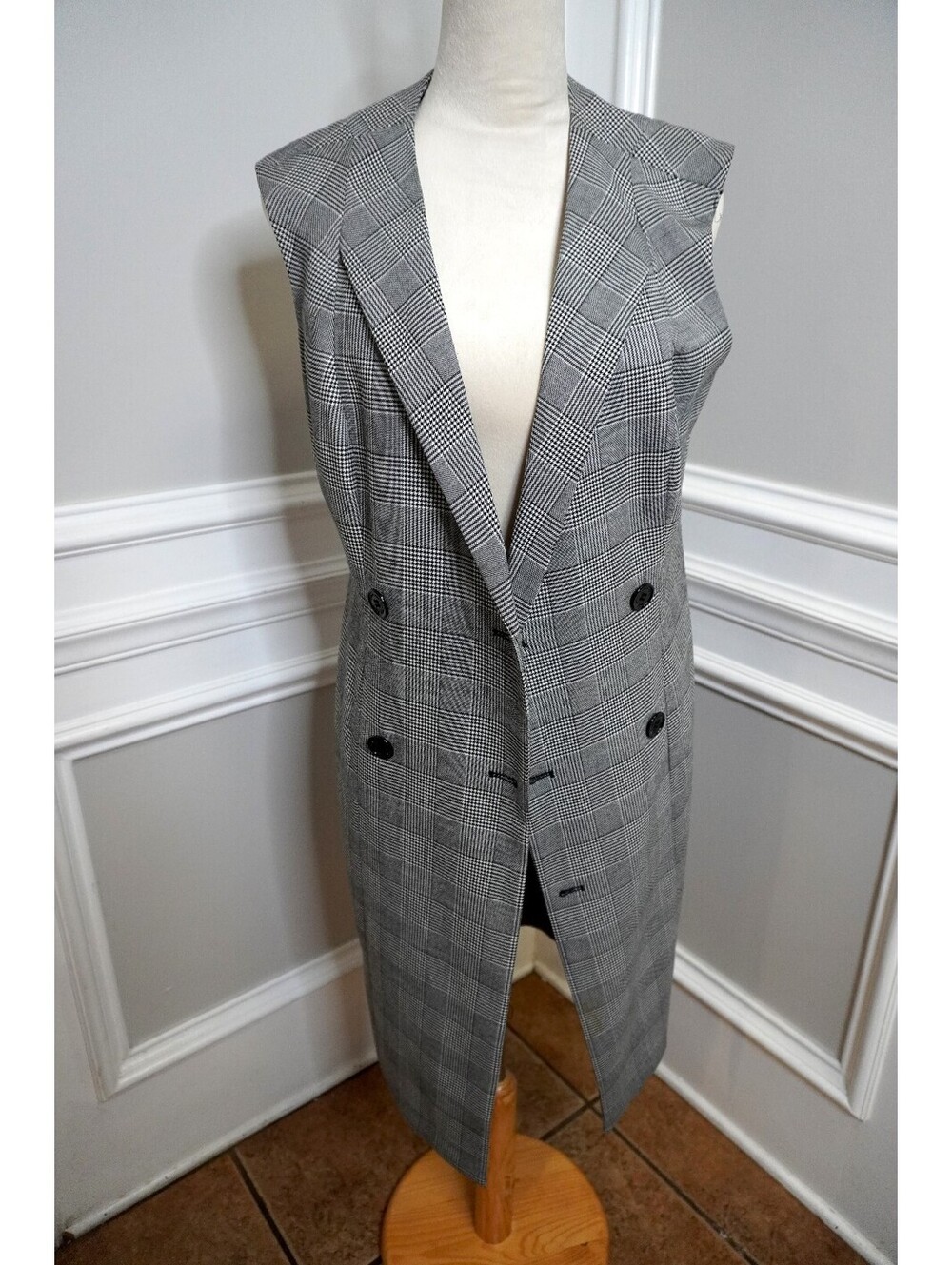 Calvin Klein Sleeveless Long Plaid Vest Blazer Size 10